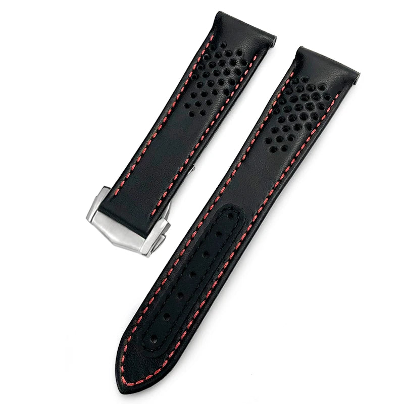 Bracelet de montre en cuir à extrémités courbes, 20mm 21mm, adapté à Omega Seamaster 300 Planet Ocean 600 AT150 Speedmaster, bracelet de montre à boucle pliante