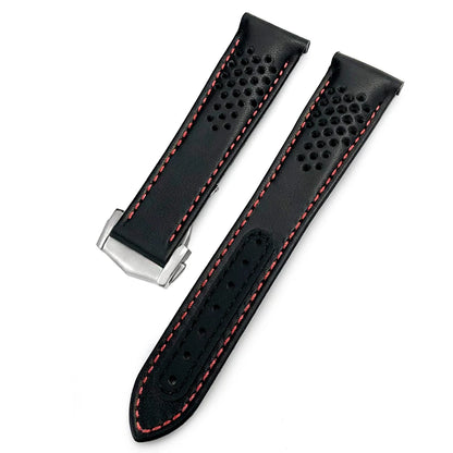 Bracelet de montre en cuir à extrémités courbes, 20mm 21mm, adapté à Omega Seamaster 300 Planet Ocean 600 AT150 Speedmaster, bracelet de montre à boucle pliante