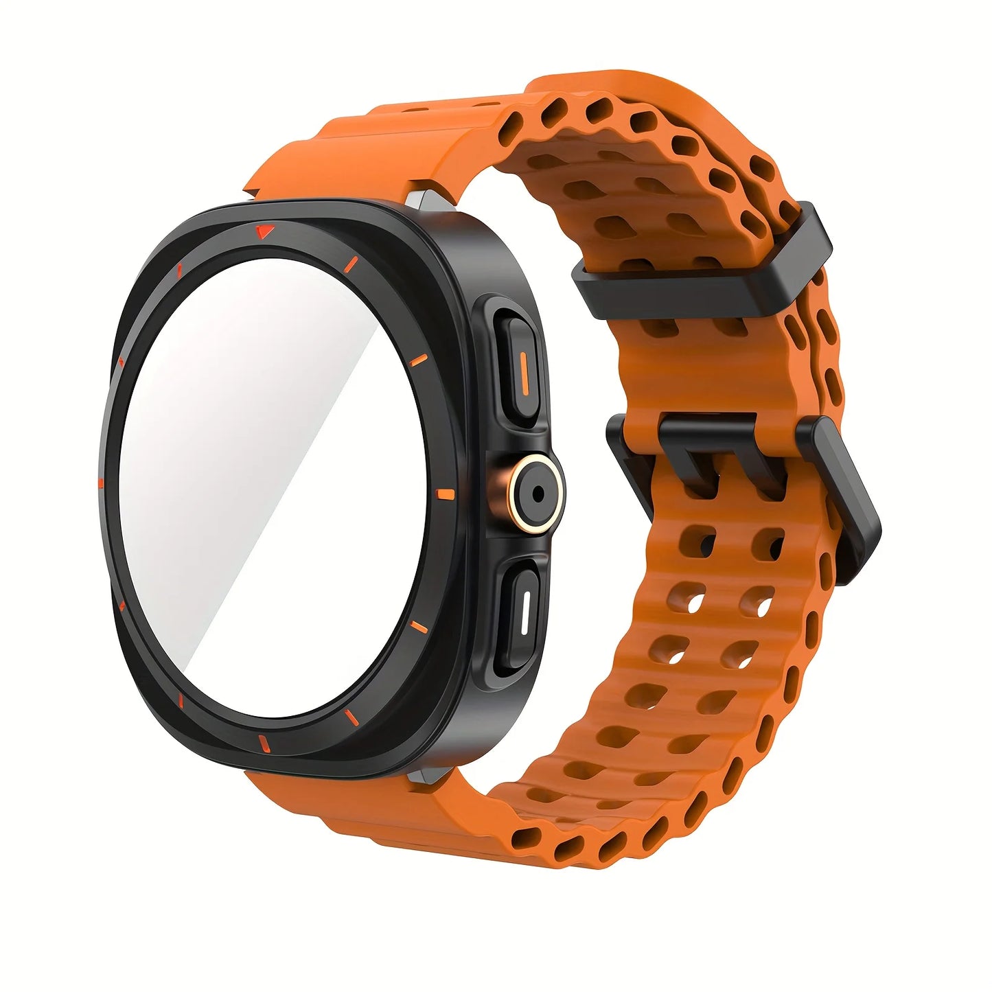 Ensemble d'accessoires pour Samsung Galaxy Watch 7/6 (40mm/44mm), 2 pièces, étui de protection ultra-résistant, bracelet respirant en verre trempé HD