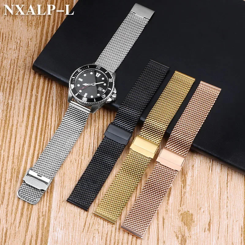 Bracelet de montre milanais en maille 1.0mm, pour DW pour Omega pour Seiko, Bracelet de montre à dégagement rapide en acier inoxydable 18mm 20mm 22mm 24mm