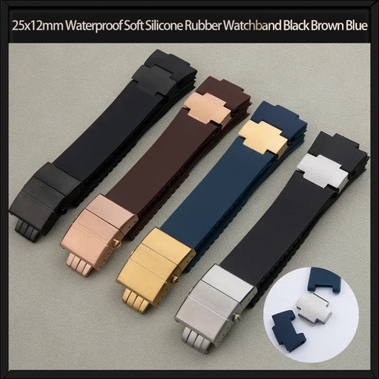 Cinturino per orologio in gomma di silicone morbido, impermeabile, nero, marrone, blu, per Ulysse Nardin, cinturino per orologio da immersione, 25x12mm