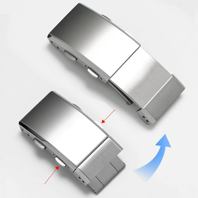 316L Stainless Steel Watch Buckle 16mm 18mm 20mm 22mm, Double Push Button Folding Clasp, Brushed Metal Watch Strap Clasp