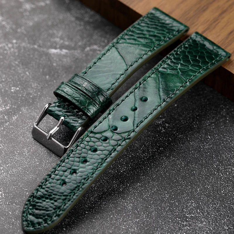 Handmade Blue Green Ostrich Leg Leather Watch Strap 18 19 20 21 22MM Vintage Style Soft Bracelet for Men