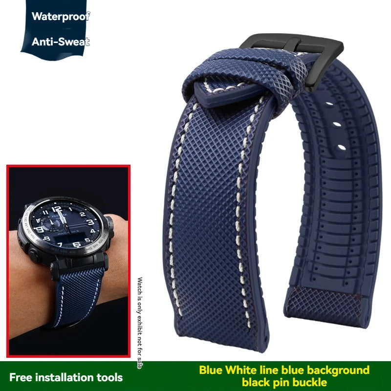 Cinturino per orologio in gomma e nylon per Casio PROTREK PRG-600YB PRG-650 PRW-6600 - Cinturino sportivo in tela e silicone da 24 mm