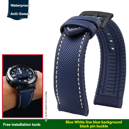 Cinturino per orologio in gomma e nylon per Casio PROTREK PRG-600YB PRG-650 PRW-6600 - Cinturino sportivo in tela e silicone da 24 mm