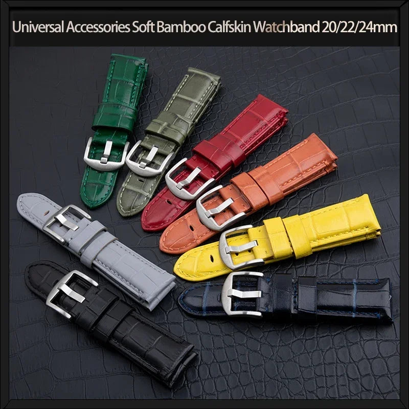 Accessoires universels, bracelet de montre en cuir de veau souple en bambou, 20/22/24mm, pour Tudor/TISSOT/Huawei/IWC/Omega, ceinture pour bracelet Panerai