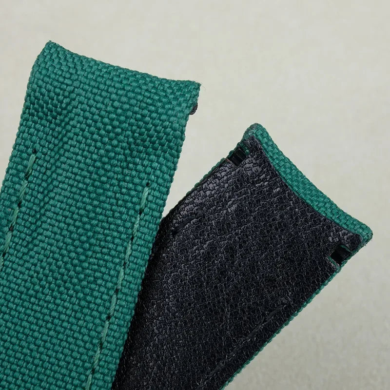 Bracelet de montre en nylon et cuir noir et blanc, 20 mm, extrémités courbées, deux barres à ressort, réglable, pour Rolex DAYTONA SUBMARINER diw Wat
