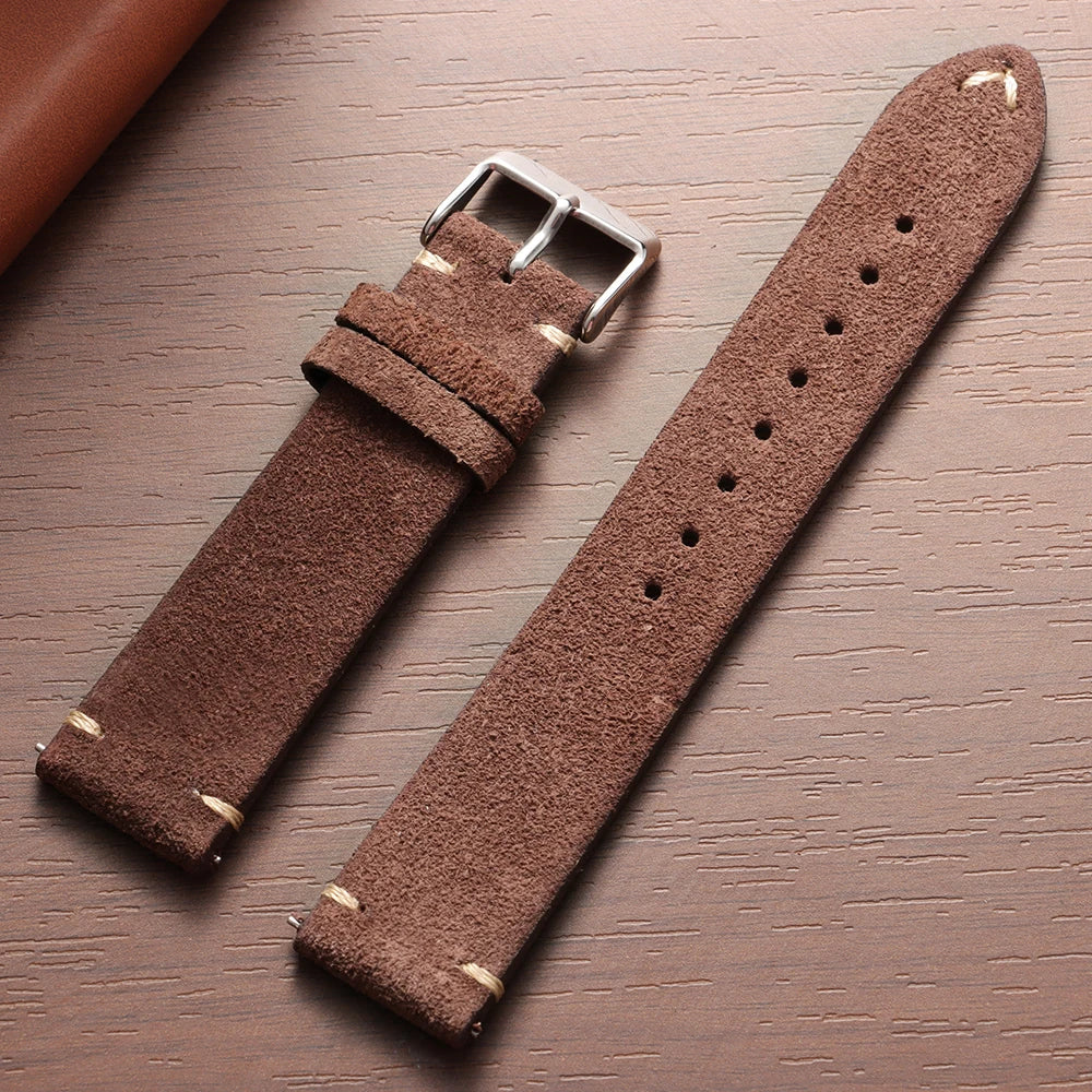 Bracelet de montre Vintage en cuir suédé, bracelet de montre en cuir de veau à dégagement rapide, 14/16/18/19/20/21/22mm, bracelet de remplacement avec boucle ardillon