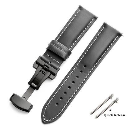 Bracelet de montre Vintage en cuir ciré à l'huile, 18mm 20mm 22mm, couche de tête universelle en cuir de vache, accessoires de Bracelet à boucle papillon