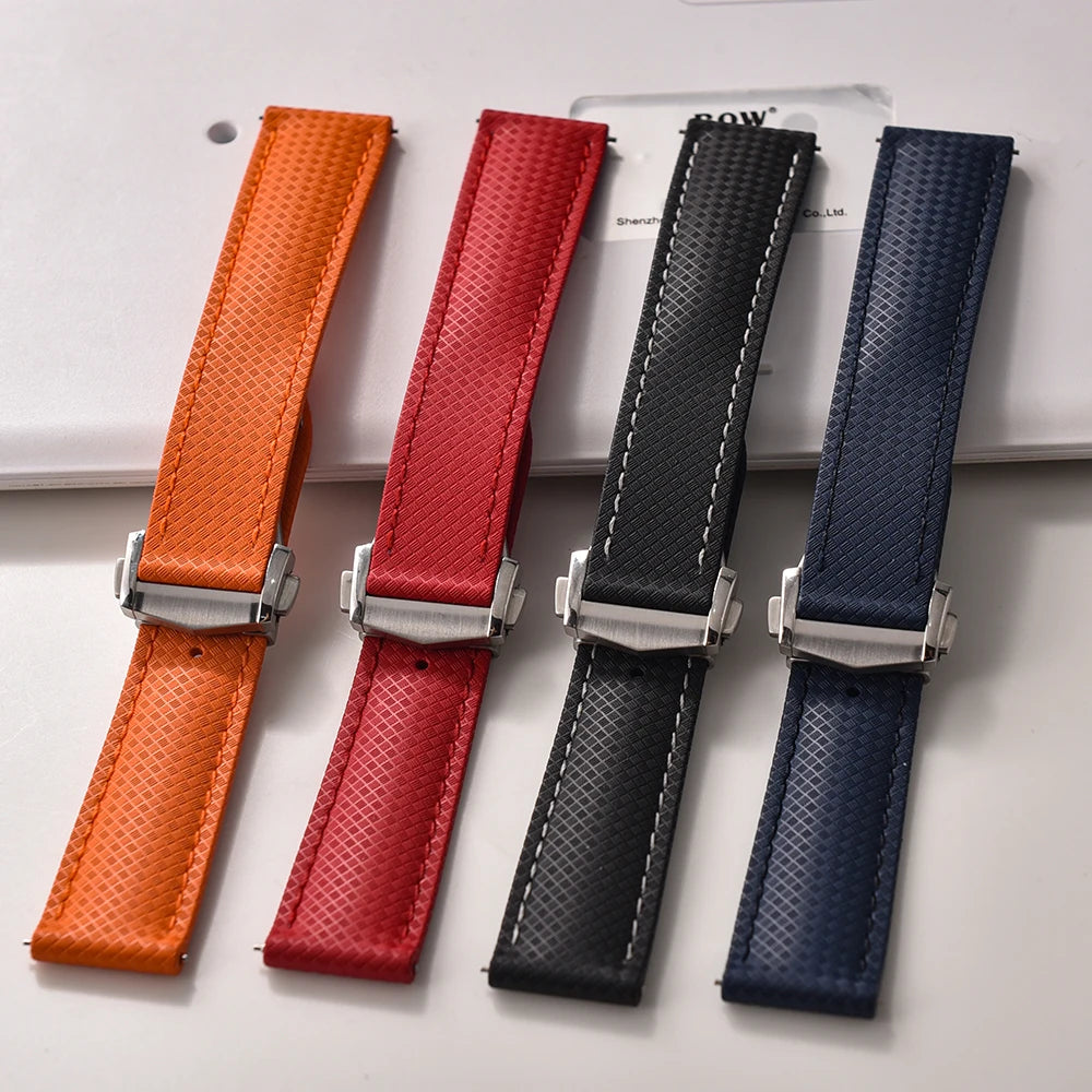 FKM Waterproof Rubber Watch Band Quick Release Deployment Clasp Straps 20mm 22mm Universal Watch Bracelet