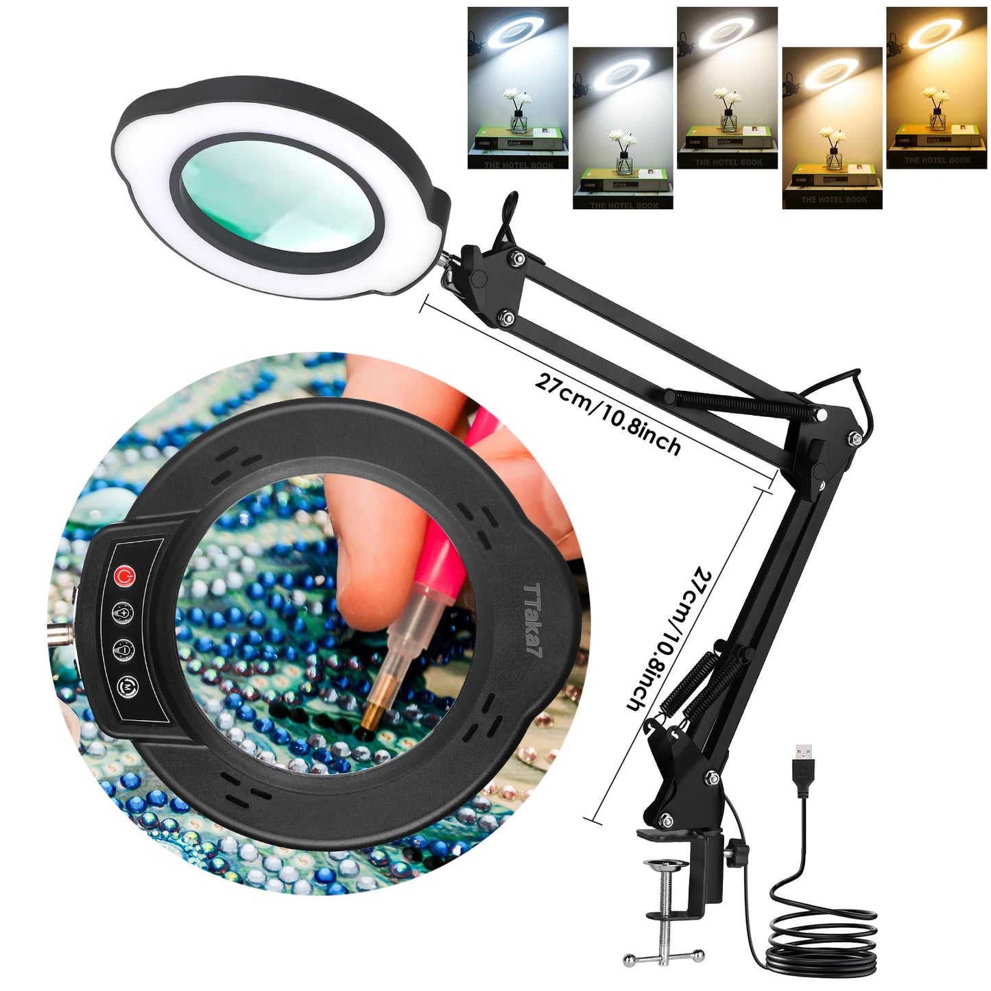 72 LED 8X/10X NEW Bright USB Magnifier 3 Colors LED Magnifier for Soldering Iron Repair/Table Lamp/Skincare Beauty