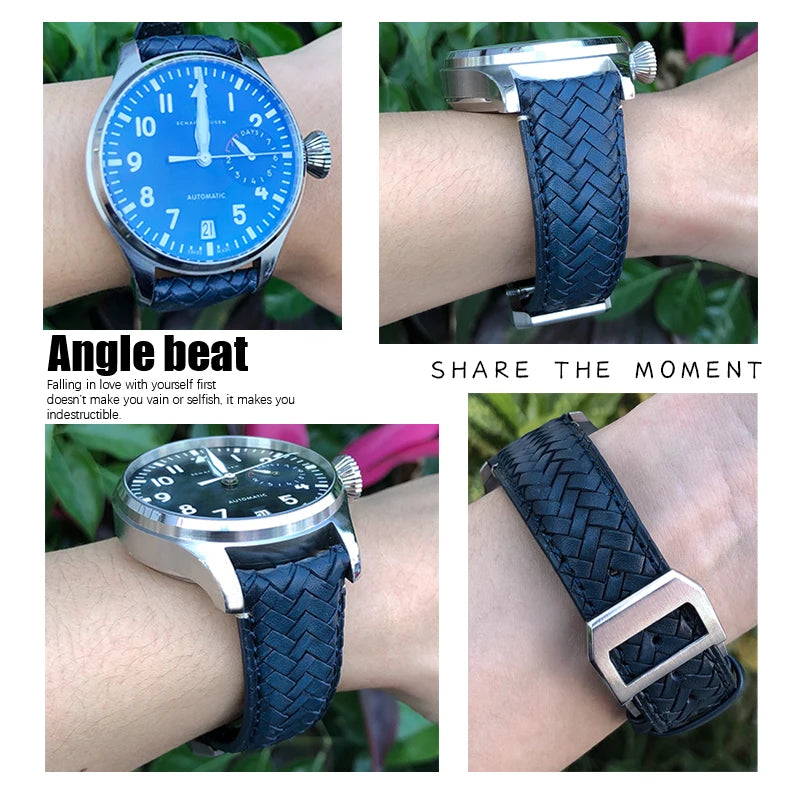 Cinturino per orologio intrecciato in pelle bovina, 22mm 20mm 21mm, adatto per orologi da pilota IWC Portugieser Portofino IW5007, cinturino in morbida pelle blu