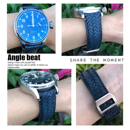Cinturino per orologio intrecciato in pelle bovina, 22mm 20mm 21mm, adatto per orologi da pilota IWC Portugieser Portofino IW5007, cinturino in morbida pelle blu