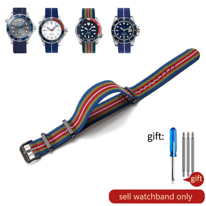 Retro Parachute Nylon Watch Strap for Rolex Tudor Biwan Omega Heuer IWC Men High-Density Knit 18 20 22mm Replacement Accessories