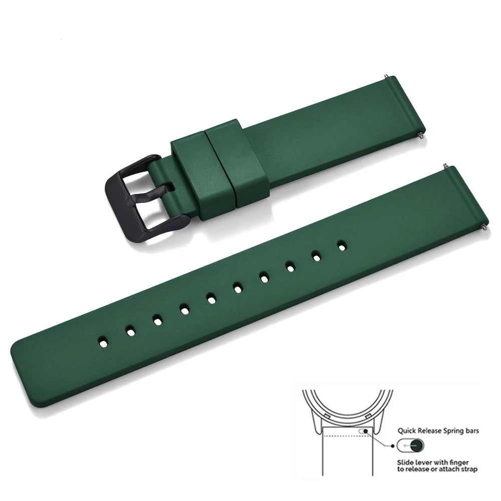 Premium quality smooth flat FKM rubber watch strap 16mm 18mm 20mm 22mm 24mm quick release soft rubber watch straps