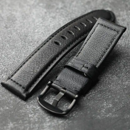 Handmade Leather Watch Strap Black 20 22 24 26MM Head Layer Cowhide Men's Mechanical Watch Band, Retro Style Black Strap
