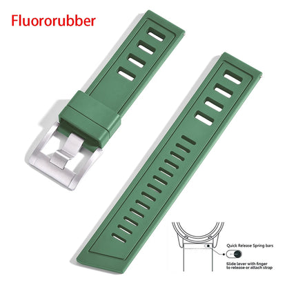 New heavy duty FKM watch strap 20mm 22mm quick release waterproof fluoro rubber watch band 5mm thick unisex suitable for dive sport watch