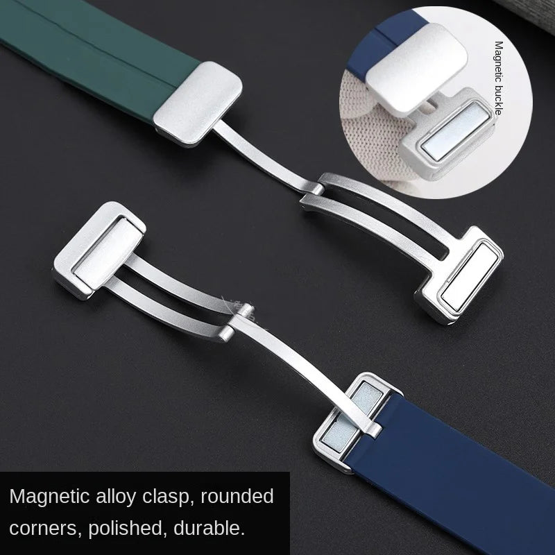 22mm Soft Silicone Watch Band for Casio Marlin MDV-106 Duro MDv106 MTP-1374 1375 EFS-S510 EFV-540, Magnetic Folding Buckle