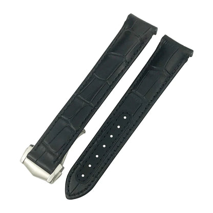 Bracelet de montre en cuir véritable à extrémité incurvée pour Omega Speedmaster Seam84AT150, déploiement struc19 mm 20mm 21mm, noir, bleu