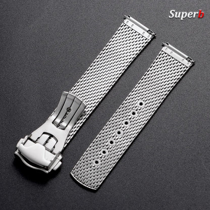Bracelet de montre en acier inoxydable de 20 mm pour Omega Seamaster, interface plate, maille milanaise, style professionnel pour homme, bracelet à dégagement rapide