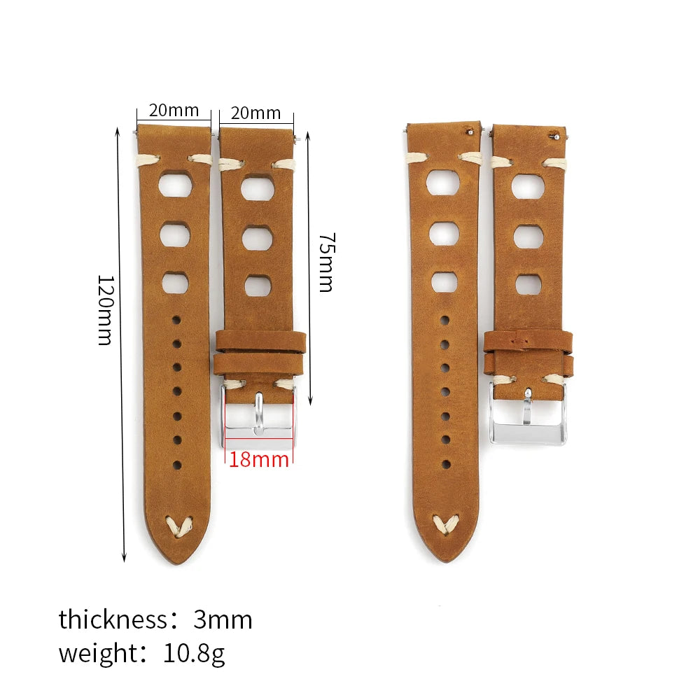 Men's Retro Crazy Horse Leather Watch Strap, 18mm 19mm 20mm 21mm 22mm, Three-Hole, Quick Release