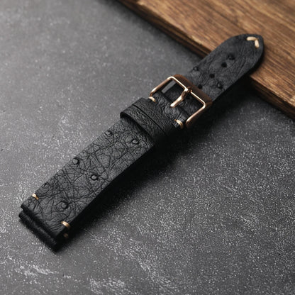 Cinturino per orologio in pelle di struzzo ultra sottile fatto a mano 18 19 20 21 22 MM Bracciale morbido nero da uomo Cinturino in pelle stile vintage