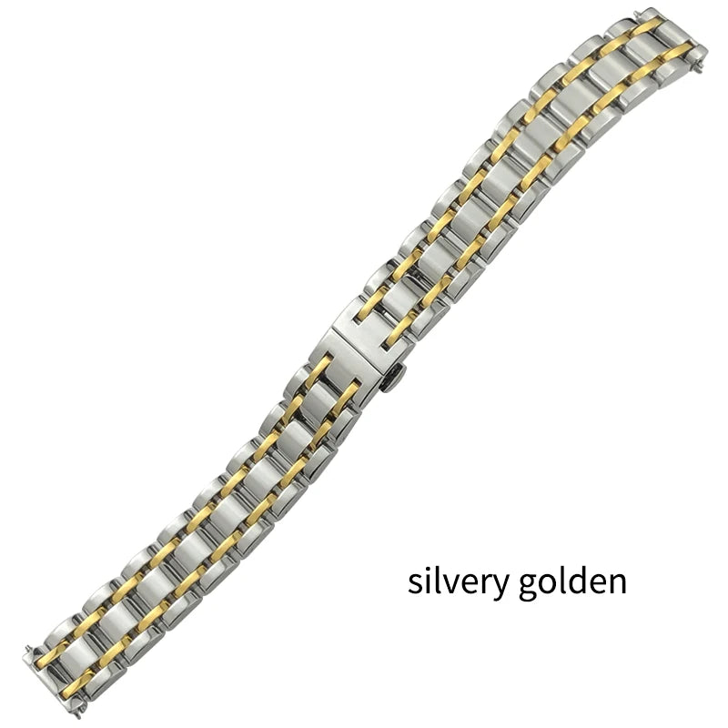 Cinturino per orologio in acciaio inossidabile 316L, 15/17mm, per orologio da donna Longines L5.512 L5.255, argento, oro rosa, con strumento di regolazione gratuito