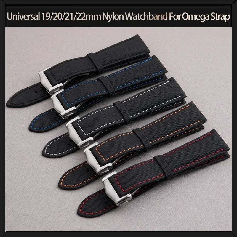 Bracelet de montre universel en Nylon, 19mm, 20mm, 21mm, 22mm, pour Omega, Planet Ocean Seamaster 300 Speedmaster, tissu, cuir, toile SEIKO