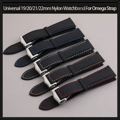 Bracelet de montre universel en Nylon, 19mm, 20mm, 21mm, 22mm, pour Omega, Planet Ocean Seamaster 300 Speedmaster, tissu, cuir, toile SEIKO