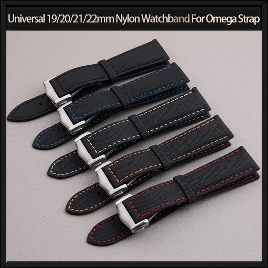 Bracelet de montre universel en Nylon, 19mm, 20mm, 21mm, 22mm, pour Omega, Planet Ocean Seamaster 300 Speedmaster, tissu, cuir, toile SEIKO