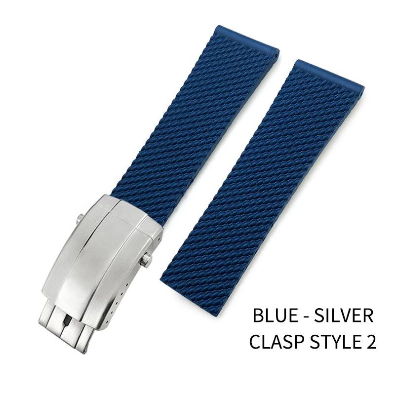Cinturino in gomma intrecciata, cinturino morbido in silicone, 20mm, 21mm, 22mm, 23mm, 24mm, per orologio Breitling AVENGER NAVITIMER NAVITIMER, nero e blu