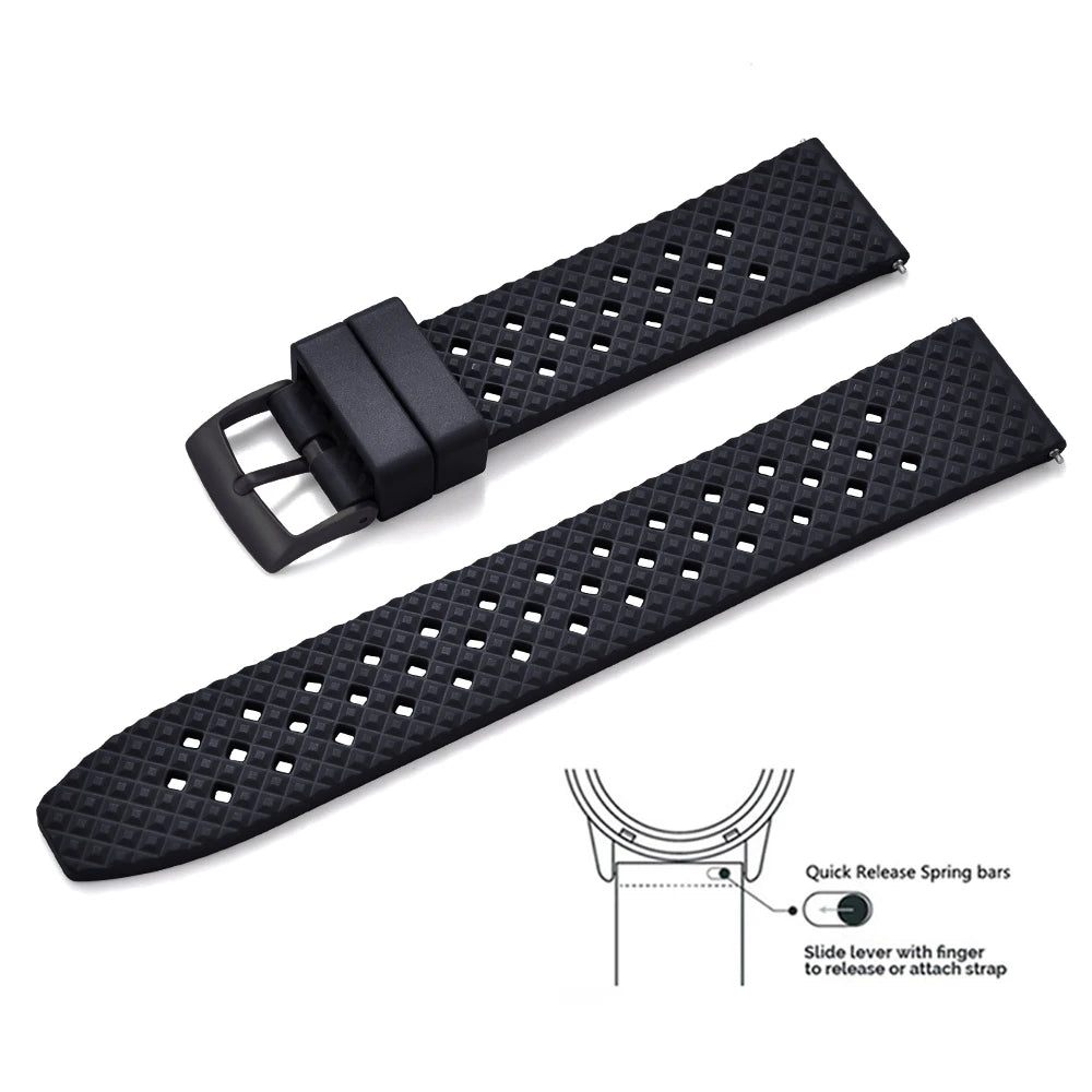Bracelets de montre en caoutchouc FKM tropical premium 20 mm 22 mm à dégagement rapide, motif nid d'abeille, respirants et poreux pour Seiko SRP775