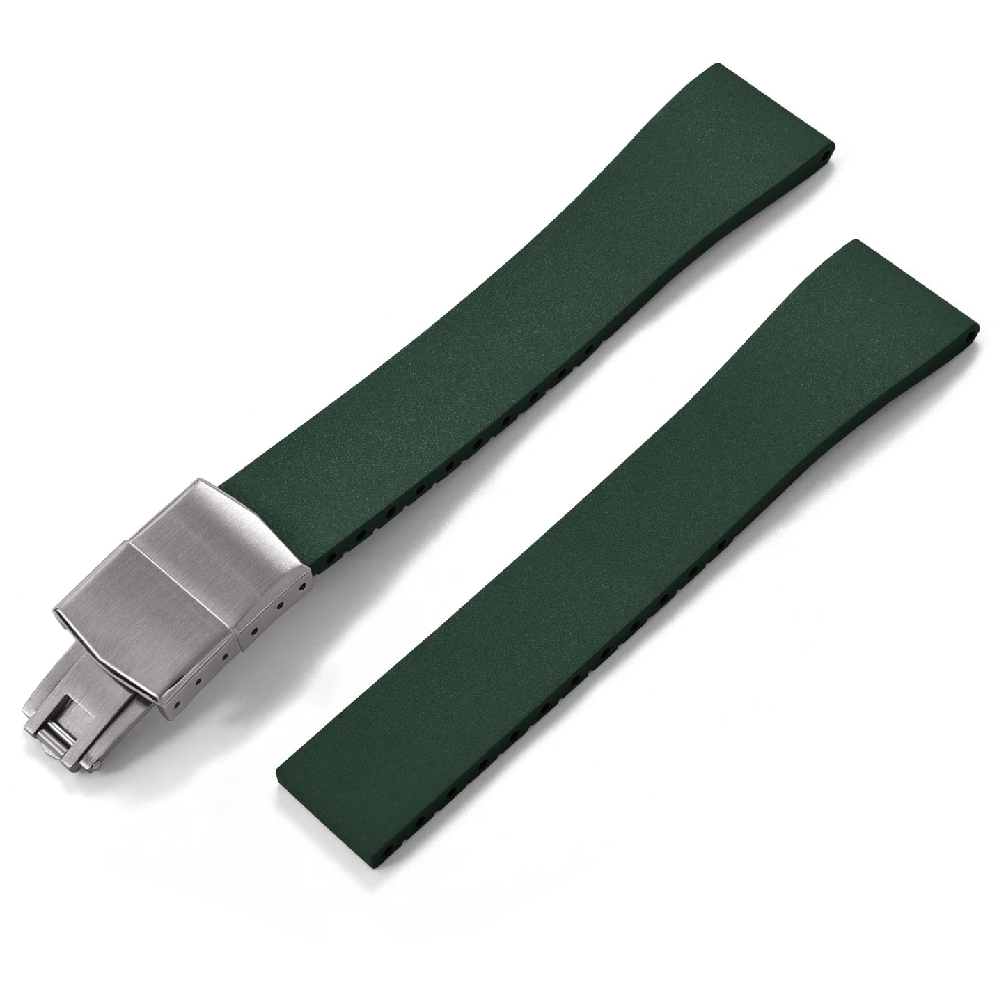 New CTS Fluororubber FKM Watch Straps 16mm 18mm 19mm 20mm 21mm 22mm Cut-to-Size Quick Release Butterfly Silver Buckle Watch Straps