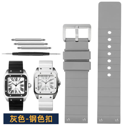 20mm 23mm bracelet de montre pour Cartier Santos Sandoz Santos 100 bracelet de montre en Silicone en caoutchouc hommes et femmes noir