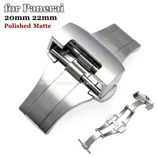 Stainless steel buckle for Panerai, solid metal folding clasp, deployment button, matte black polished silver, watch accessories, 20mm 22mm
