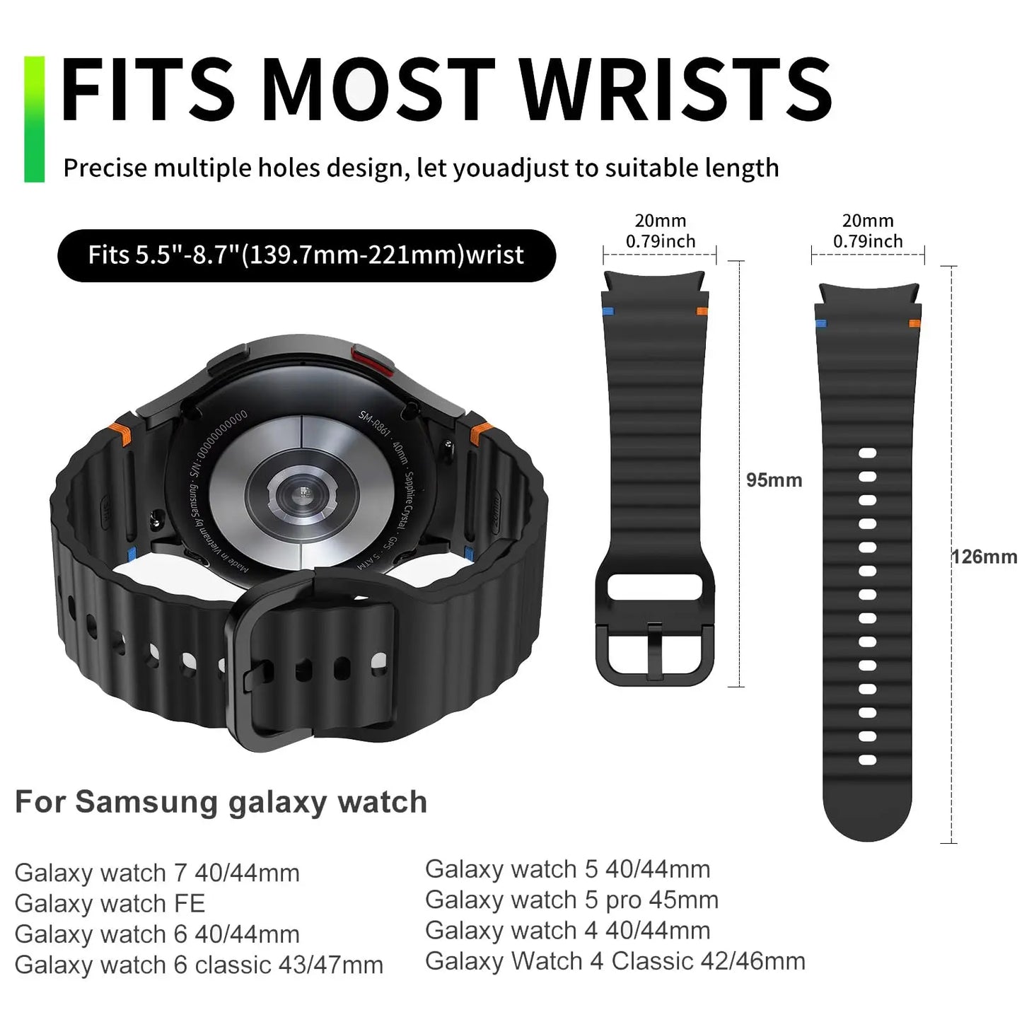 Bracelet de sport en silicone pour Samsung Galaxy Watch, Correa Watch6 Classic, Bracelet, 7, 6, 5, 4, FE, 44mm, 40mm, Pro 45mm, 43mm, 47mm, Original