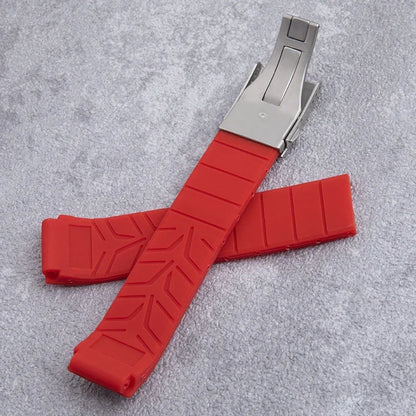 Cinturino per orologio in morbido silicone da 21mm per Tissot T048 T-Race T-Sports, fibbia pieghevole in acciaio inossidabile, rosso arancione
