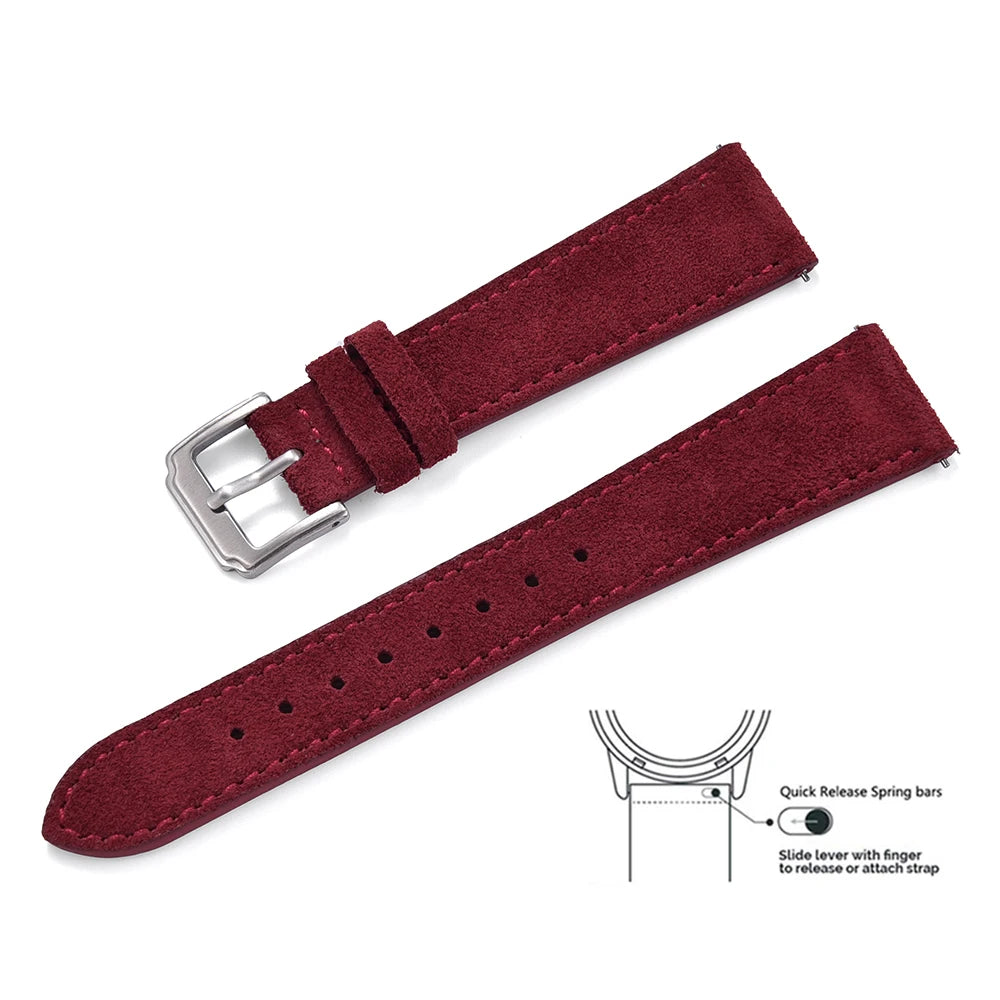 Soft Suede Leather Watch Strap, 18mm 19mm 20mm 22mm, Quick Release for Huawei GT2 GT3 42mm 46mm, Vintage Replacement Belts