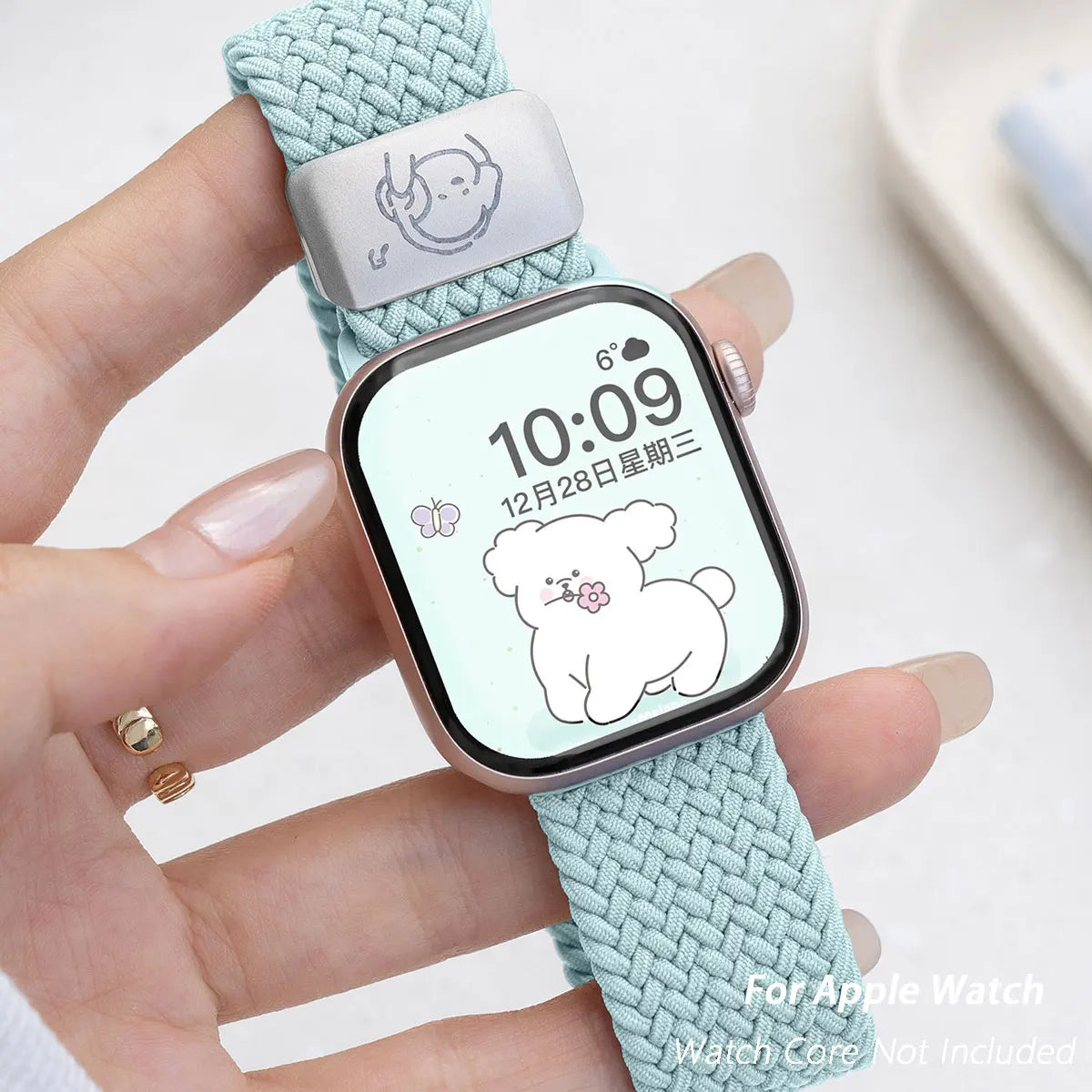 Bracelet en nylon tressé avec motif chien musical et fermoir magnétique pour Apple Watch S11 S10 S9 S8 Ultra SE3 49mm 42mm 45mm 44mm 46mm S10 42mm