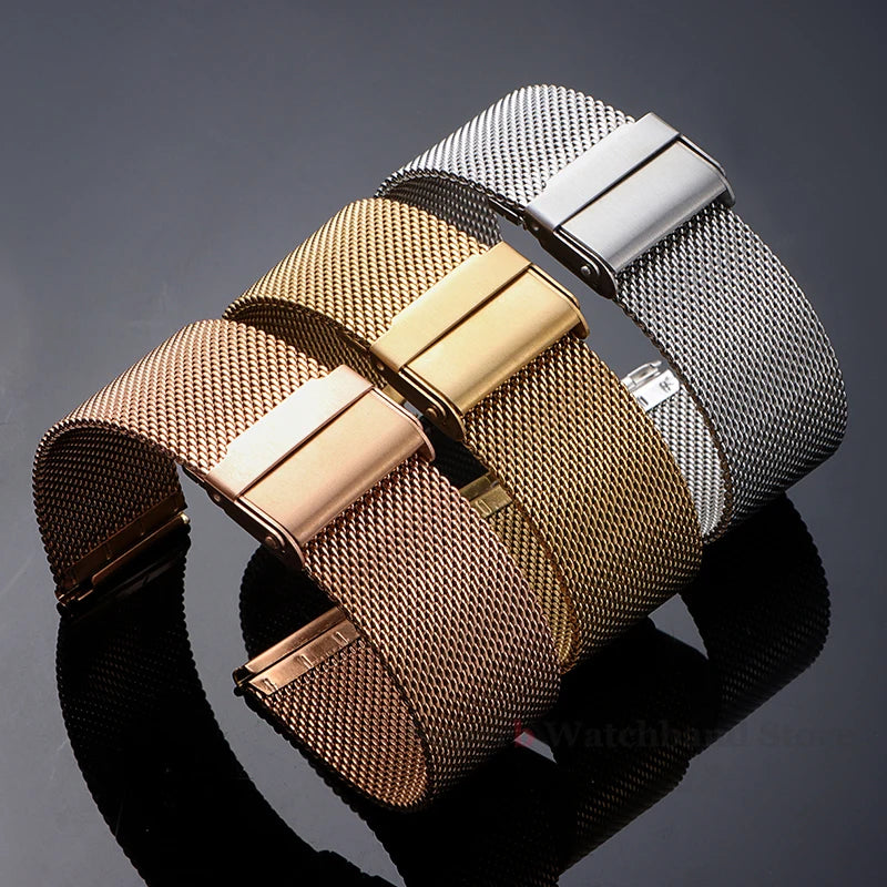 Bracelet milanais universel à dégagement rapide, 18mm, 20mm, 22mm, 12mm, 14mm, 16mm, 17mm, 19mm, 21mm, 24mm, maille 0.6, acier inoxydable
