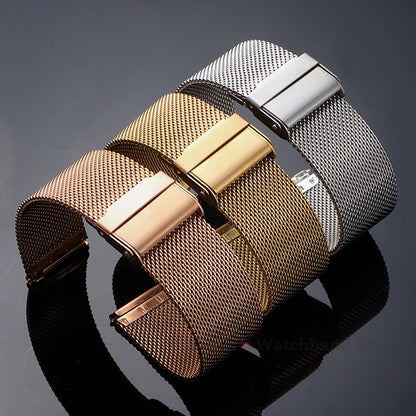 Bracelet milanais universel à dégagement rapide, 18mm, 20mm, 22mm, 12mm, 14mm, 16mm, 17mm, 19mm, 21mm, 24mm, maille 0.6, acier inoxydable