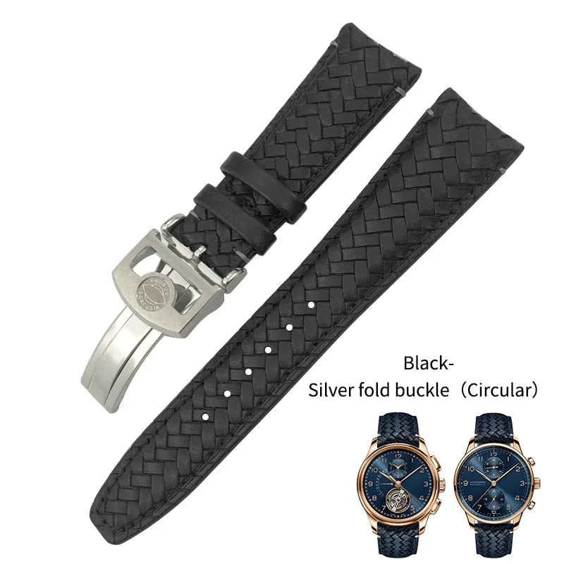 Cinturino per orologio intrecciato in pelle bovina, 22mm 20mm 21mm, adatto per orologi da pilota IWC Portugieser Portofino IW5007, cinturino in morbida pelle blu