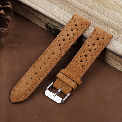Bracelet de montre en cuir suédé perforé vintage 20mm 21mm 22mm - Sangle de remplacement rétro respirante à dégagement rapide