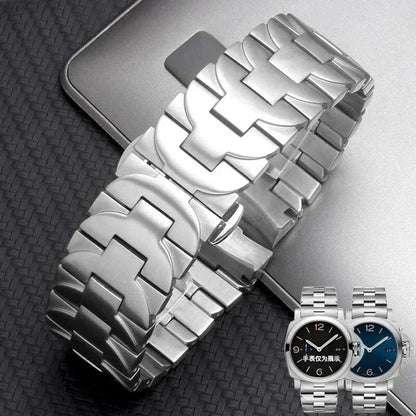 24mm pour Panerai Luminor série pam441 111 interface arc hommes bracelet de montre solide en acier inoxydable noir accessoires