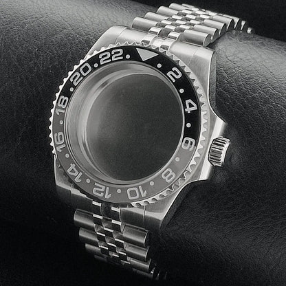 Nouveau 40.5mm GMT fit NH-34 boîtier en argent lunette peut tourner dans les deux directions saphir boîtier de montre étanche pièces de montre accessoires