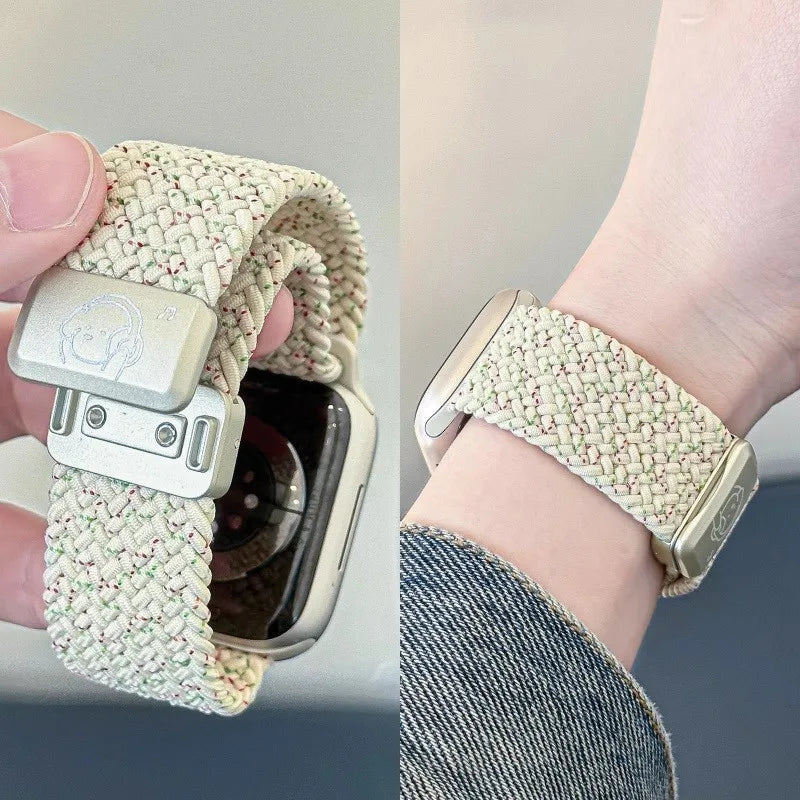 Bracelet en nylon tressé Music Dog avec boucle magnétique pour Apple Watch 42 46 40mm 45mm 41mm 44mm 49mm iWatch 7 4 3 5 6 8 9 10 Ultra