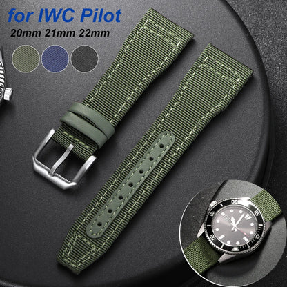 Nylon-Canvas-Uhrenarmband für IWC-Piloten, 20 mm 21 mm 22 mm, wasserdicht, Sport, Rindsleder-Armband für Damen und Herren