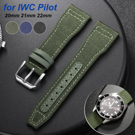 Bracelet de montre en toile de Nylon pour pilote IWC, 20mm 21mm 22mm, étanche, Sport, ceinture de poignet en cuir de vache pour hommes et femmes
