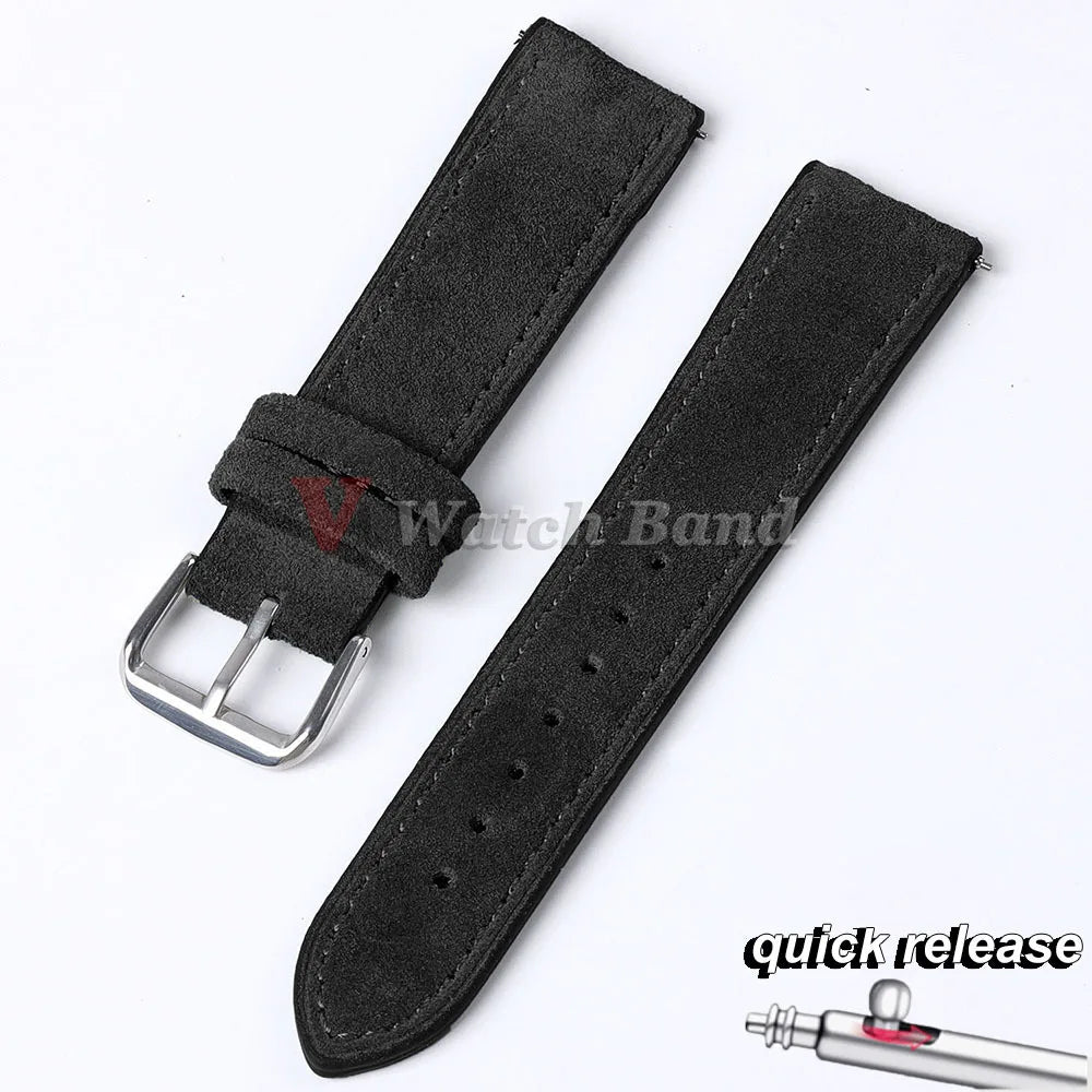 Cinturino per orologio in pelle scamosciata e bovina, 18mm 19mm 20mm 22mm, per Seiko per Huawei Watch Gt2/3/4, vintage, cucito a mano