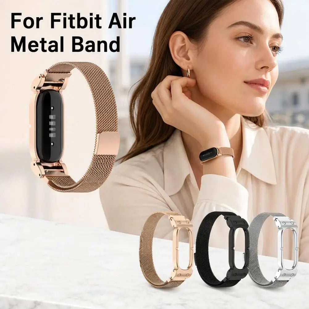 Milanese Loop + Case for Google Fitbit Air, Adjustable Breathable Sport Replacement Strap, Lightweight, for Men and Women